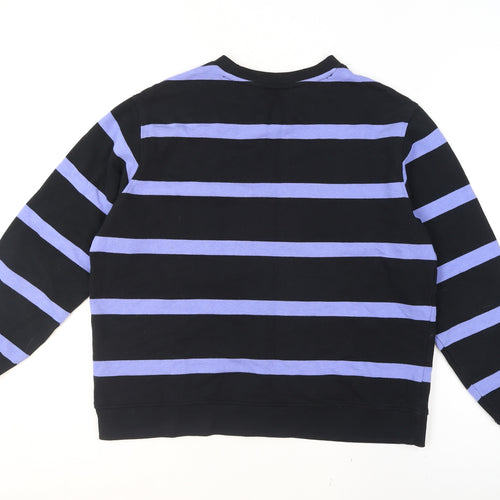 Marks and Spencer Women Black Purple Striped Pullover Sweatshirt M