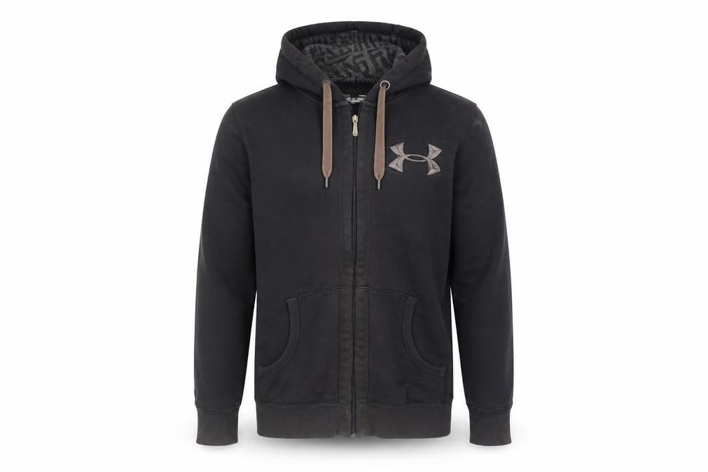 Front view of Under Armour Men's Black Small ColdGear Hooded Track Jacket