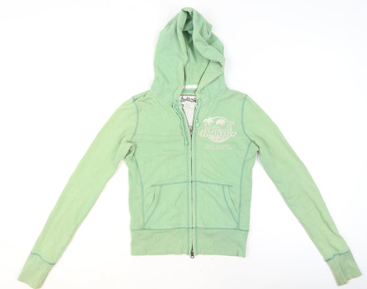 Hollister Womens Green Full Zip Hoodie Size M Cotton Blend Casual