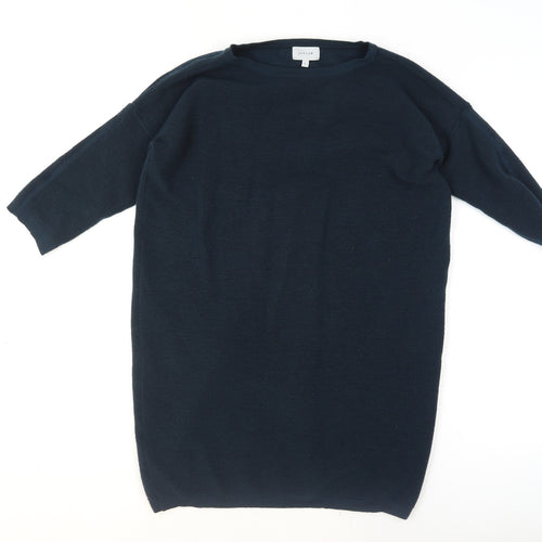 Jigsaw Women Blue Wool Tunic Jumper L 3/4 Sleeve Crew Neck