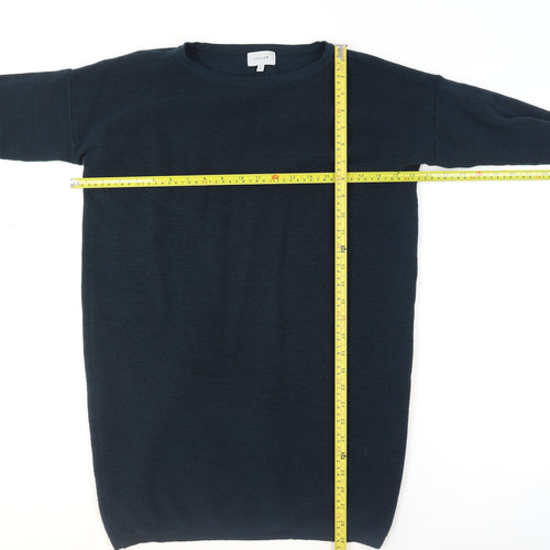 Jigsaw Women Blue Wool Tunic Jumper L 3/4 Sleeve Crew Neck