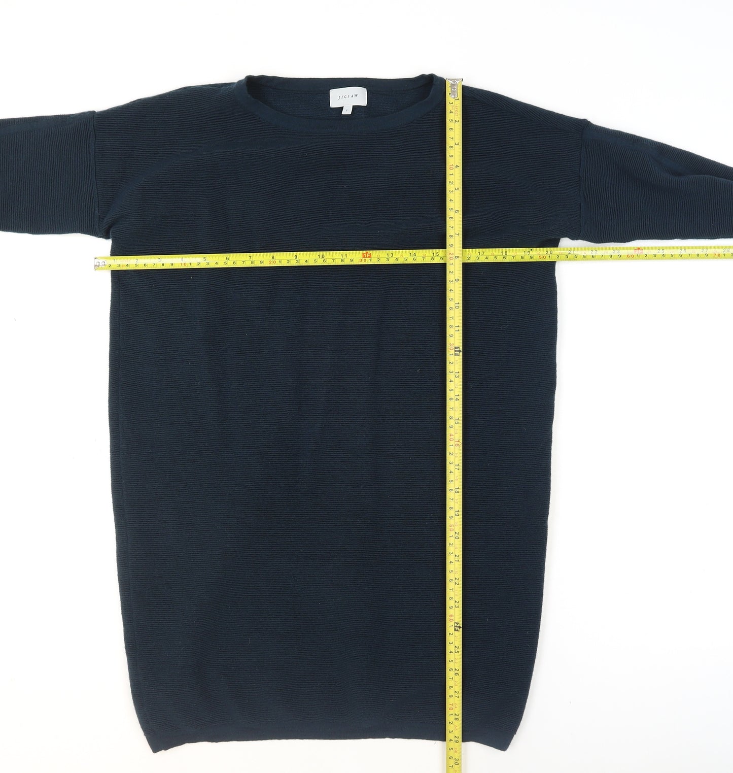 Jigsaw Women Blue Wool Tunic Jumper L 3/4 Sleeve Crew Neck
