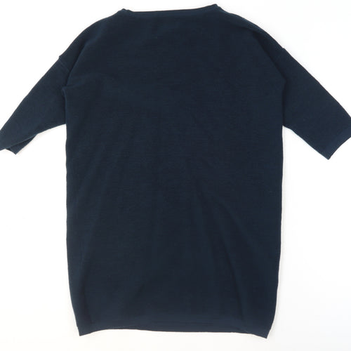 Jigsaw Women Blue Wool Tunic Jumper L 3/4 Sleeve Crew Neck