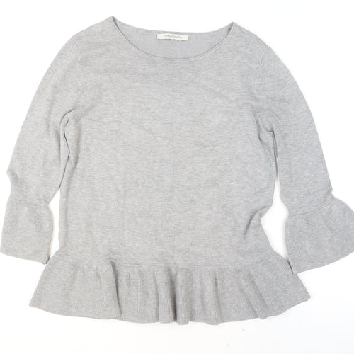 Betty Barclay Women Grey Ruffle Hem 3/4 Sleeve Knit Jumper Size 12