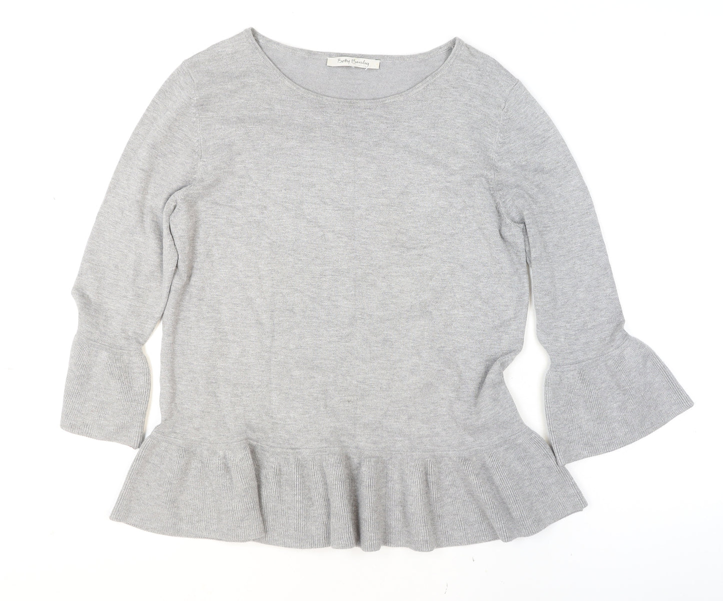 Betty Barclay Women Grey Ruffle Hem 3/4 Sleeve Knit Jumper Size 12