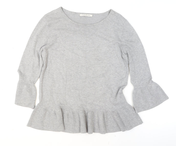 Betty Barclay Women Grey Ruffle Hem 3/4 Sleeve Knit Jumper Size 12