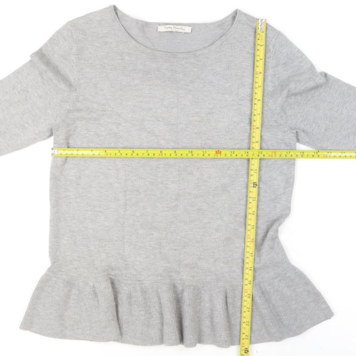 Betty Barclay Women Grey Ruffle Hem 3/4 Sleeve Knit Jumper Size 12