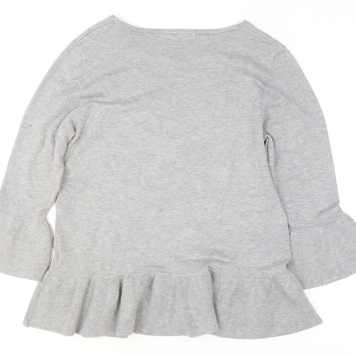 Betty Barclay Women Grey Ruffle Hem 3/4 Sleeve Knit Jumper Size 12