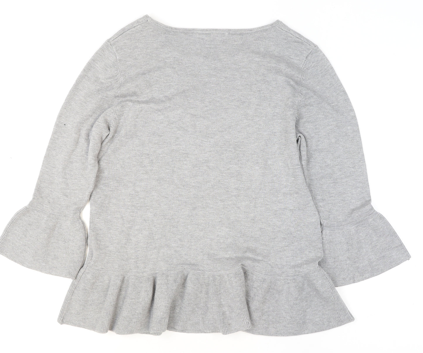 Betty Barclay Women Grey Ruffle Hem 3/4 Sleeve Knit Jumper Size 12