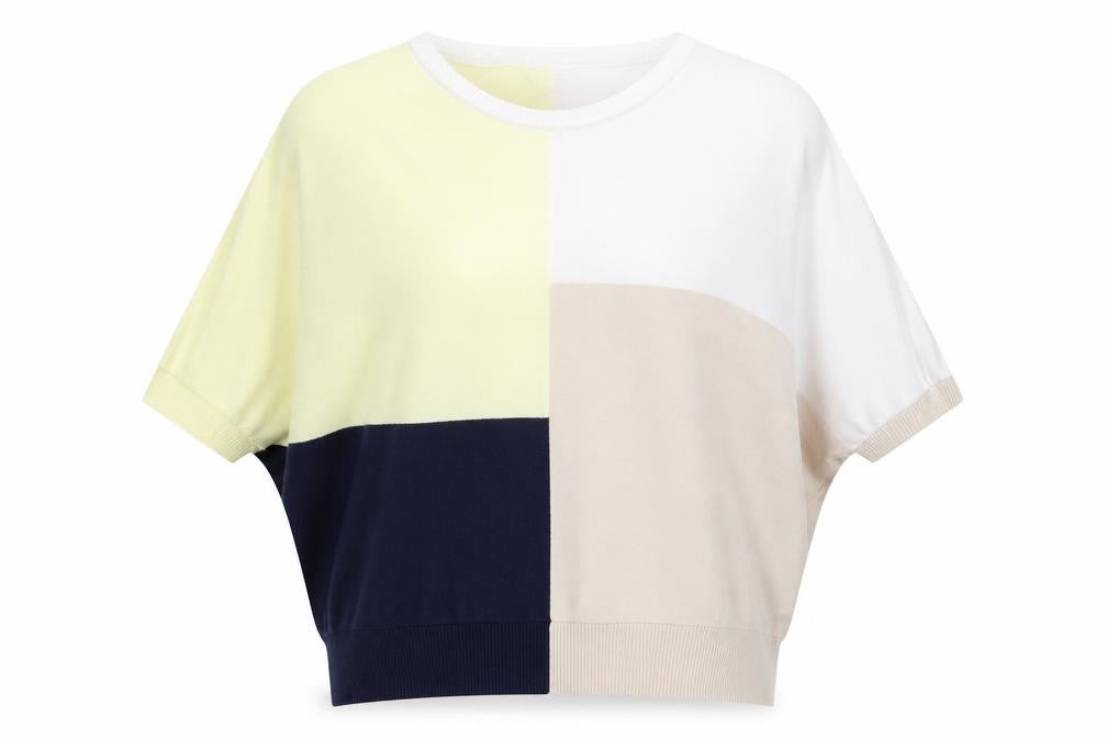 Front view of Phase Eight women’s colour block beige navy knit jumper l