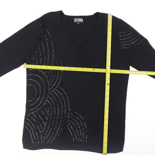 Casamia Women's Black Beaded V-Neck 3/4 Sleeve Pullover Jumper M