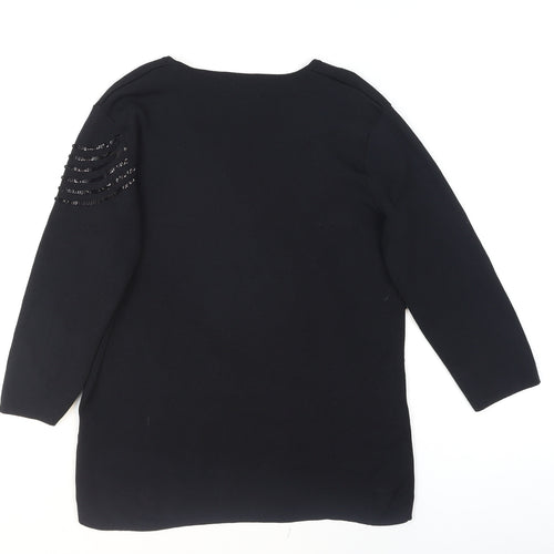Casamia Women's Black Beaded V-Neck 3/4 Sleeve Pullover Jumper M