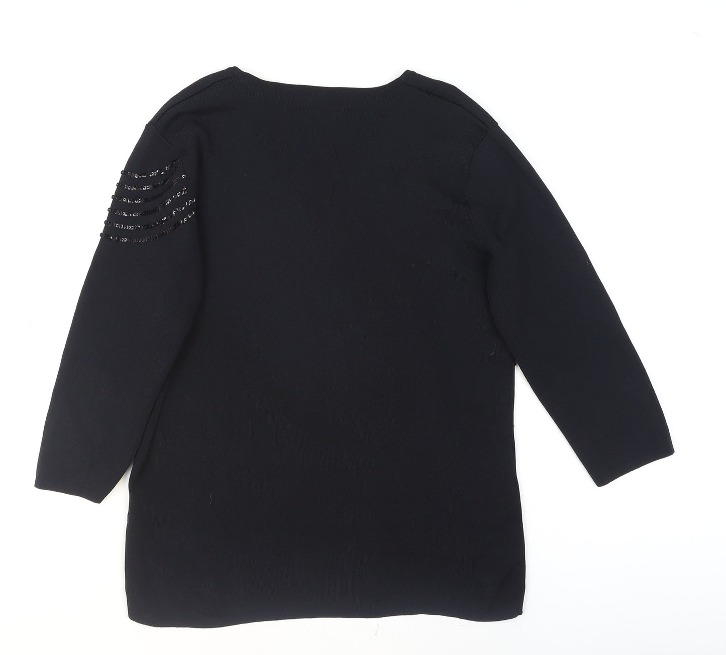 Casamia Women's Black Beaded V-Neck 3/4 Sleeve Pullover Jumper M