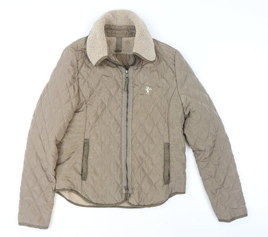 Coldene Women's Beige Quilted Full Zip Jacket Size S Outdoor Winter
