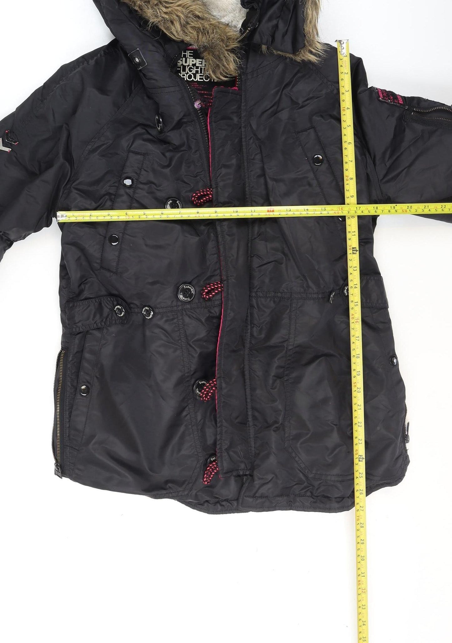 Superdry Women's Black Faux Fur Hooded Flight Jacket Size M