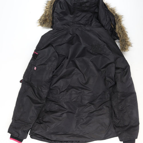 Superdry Women's Black Faux Fur Hooded Flight Jacket Size M
