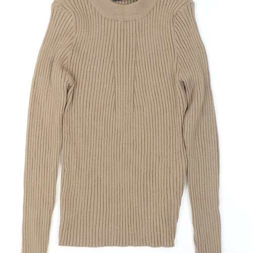 Pieces Womens Beige Ribbed Knit Crew Neck Pullover Jumper XL
