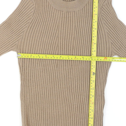 Pieces Womens Beige Ribbed Knit Crew Neck Pullover Jumper XL
