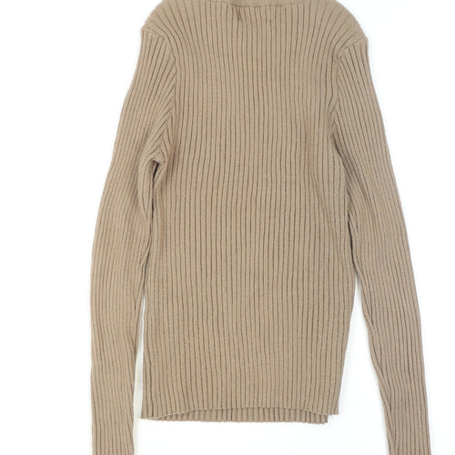 Pieces Womens Beige Ribbed Knit Crew Neck Pullover Jumper XL