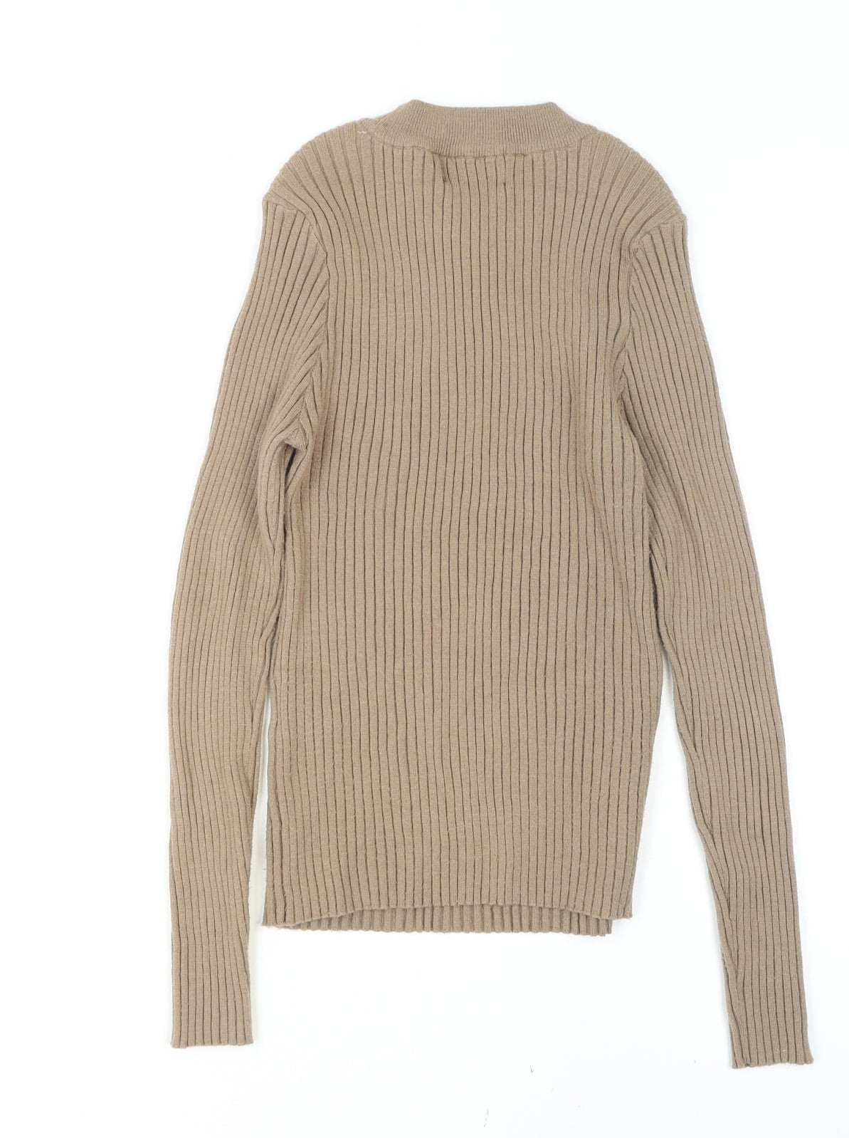 Pieces Womens Beige Ribbed Knit Crew Neck Pullover Jumper XL