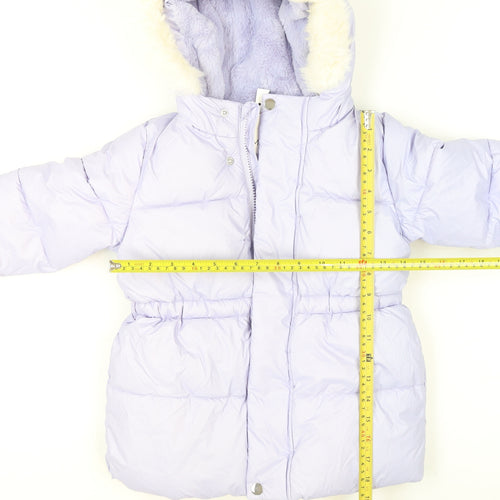 Marks and Spencer Girls Purple Hooded Puffer Jacket 4-5 Years Faux Fur Trim