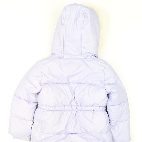 Marks and Spencer Girls Purple Hooded Puffer Jacket 4-5 Years Faux Fur Trim