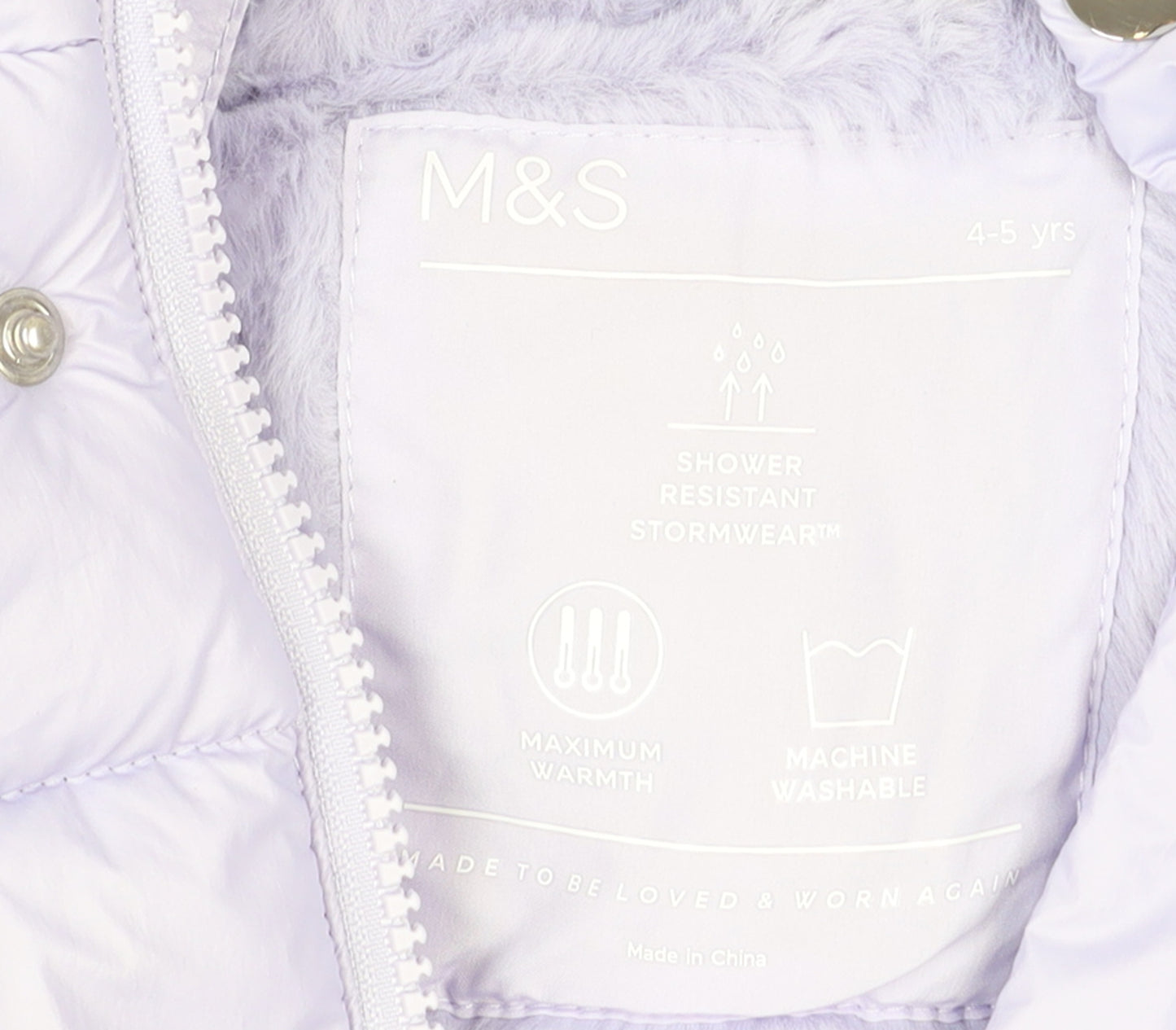 Marks and Spencer Girls Purple Hooded Puffer Jacket 4-5 Years Faux Fur Trim
