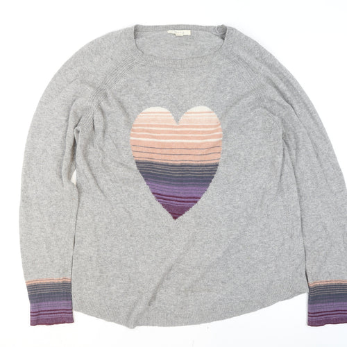 White Stuff Women's Grey Heart Pullover Jumper Size 14