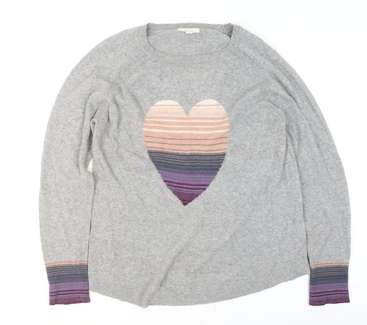 White Stuff Women's Grey Heart Pullover Jumper Size 14