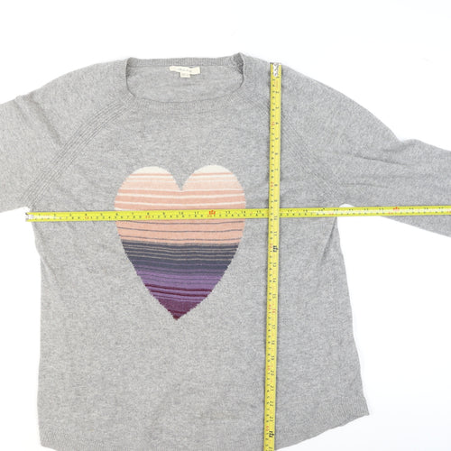 White Stuff Women's Grey Heart Pullover Jumper Size 14