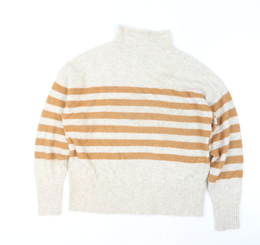 Lands' End Women’s Beige Striped Roll Neck Pullover Jumper Size M