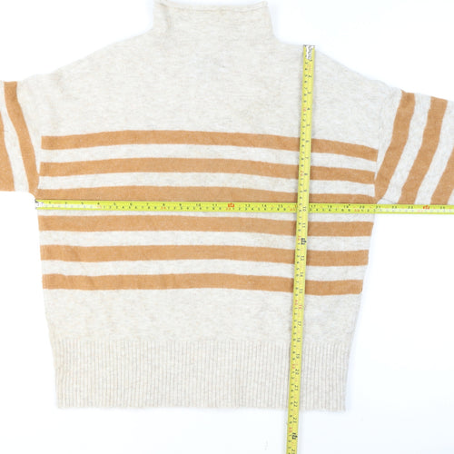 Lands' End Women’s Beige Striped Roll Neck Pullover Jumper Size M