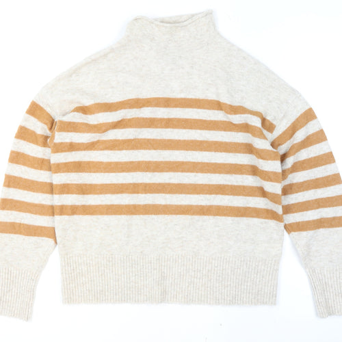 Lands' End Women’s Beige Striped Roll Neck Pullover Jumper Size M