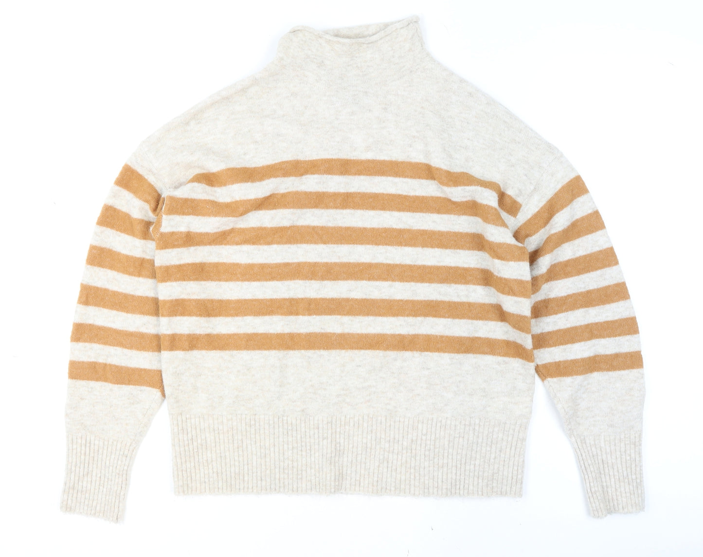 Lands' End Women’s Beige Striped Roll Neck Pullover Jumper Size M