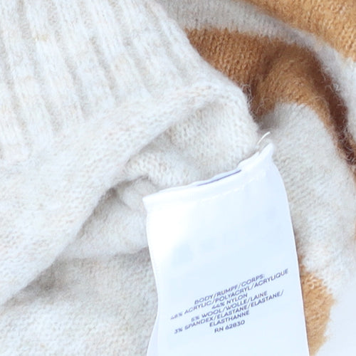 Lands' End Women’s Beige Striped Roll Neck Pullover Jumper Size M