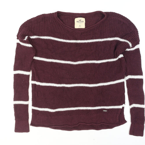 Hollister Women’s Purple Striped Chunky Knit Jumper XS
