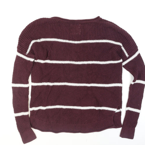Hollister Women’s Purple Striped Chunky Knit Jumper XS
