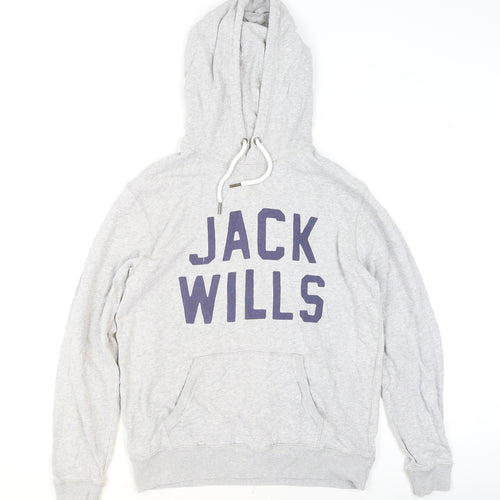 Jack Wills Mens Grey XS Pullover Hoodie with Logo Print