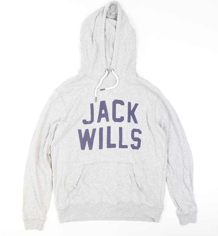 Jack Wills Mens Grey XS Pullover Hoodie with Logo Print