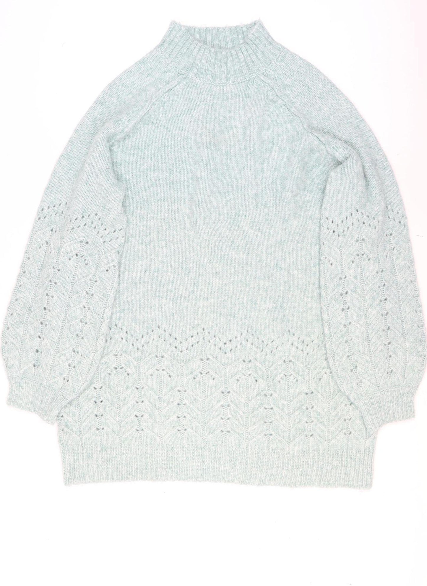 M&Co Women’s Green Mock Neck Balloon Sleeve Knit Jumper Size 18