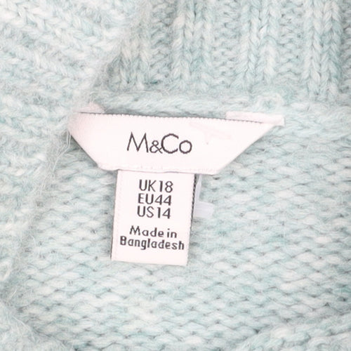 M&Co Women’s Green Mock Neck Balloon Sleeve Knit Jumper Size 18
