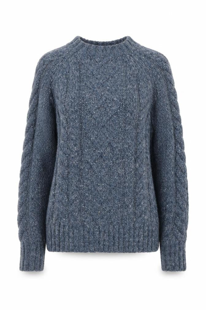 Front view of Marks & Spencer Per Una Women's Blue Cable Knit Jumper, size S