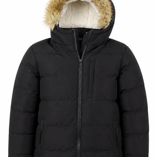SoulCal & Co Boys Black Hooded Faux Fur Trim Puffer Jacket Size S Winter Coat