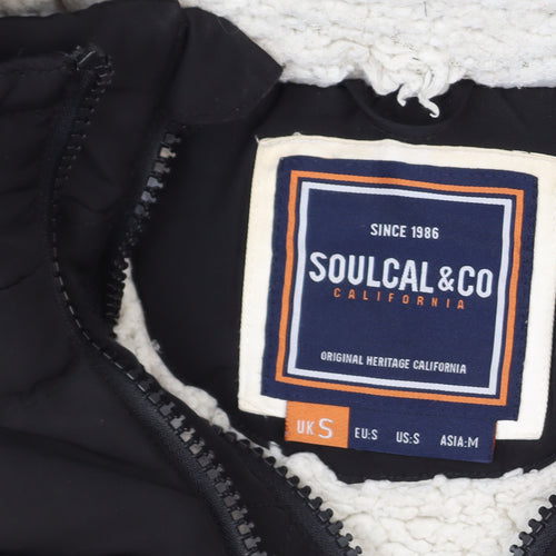 SoulCal & Co Boys Black Hooded Faux Fur Trim Puffer Jacket Size S Winter Coat