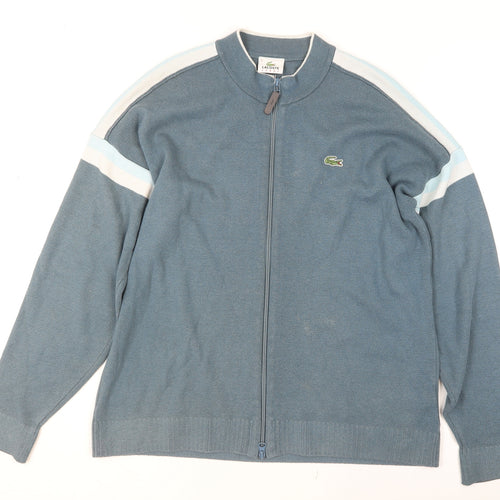 Lacoste Men Blue Full Zip Knit Jumper Size L Mock Neck