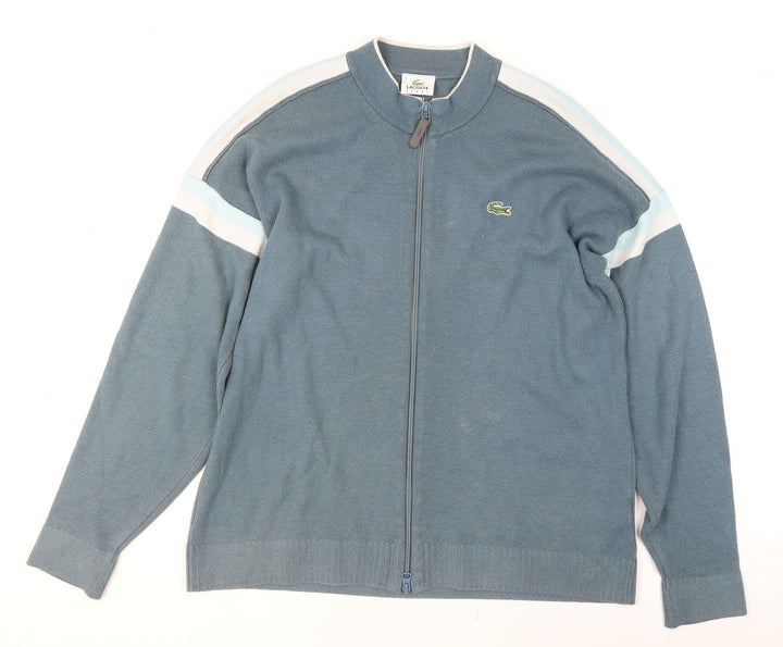 Lacoste Men Blue Full Zip Knit Jumper Size L Mock Neck