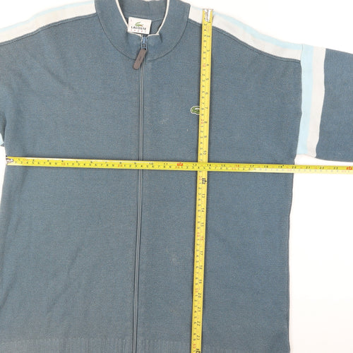 Lacoste Men Blue Full Zip Knit Jumper Size L Mock Neck