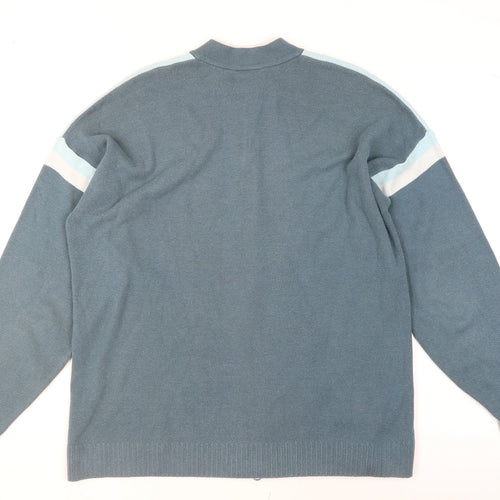 Lacoste Men Blue Full Zip Knit Jumper Size L Mock Neck