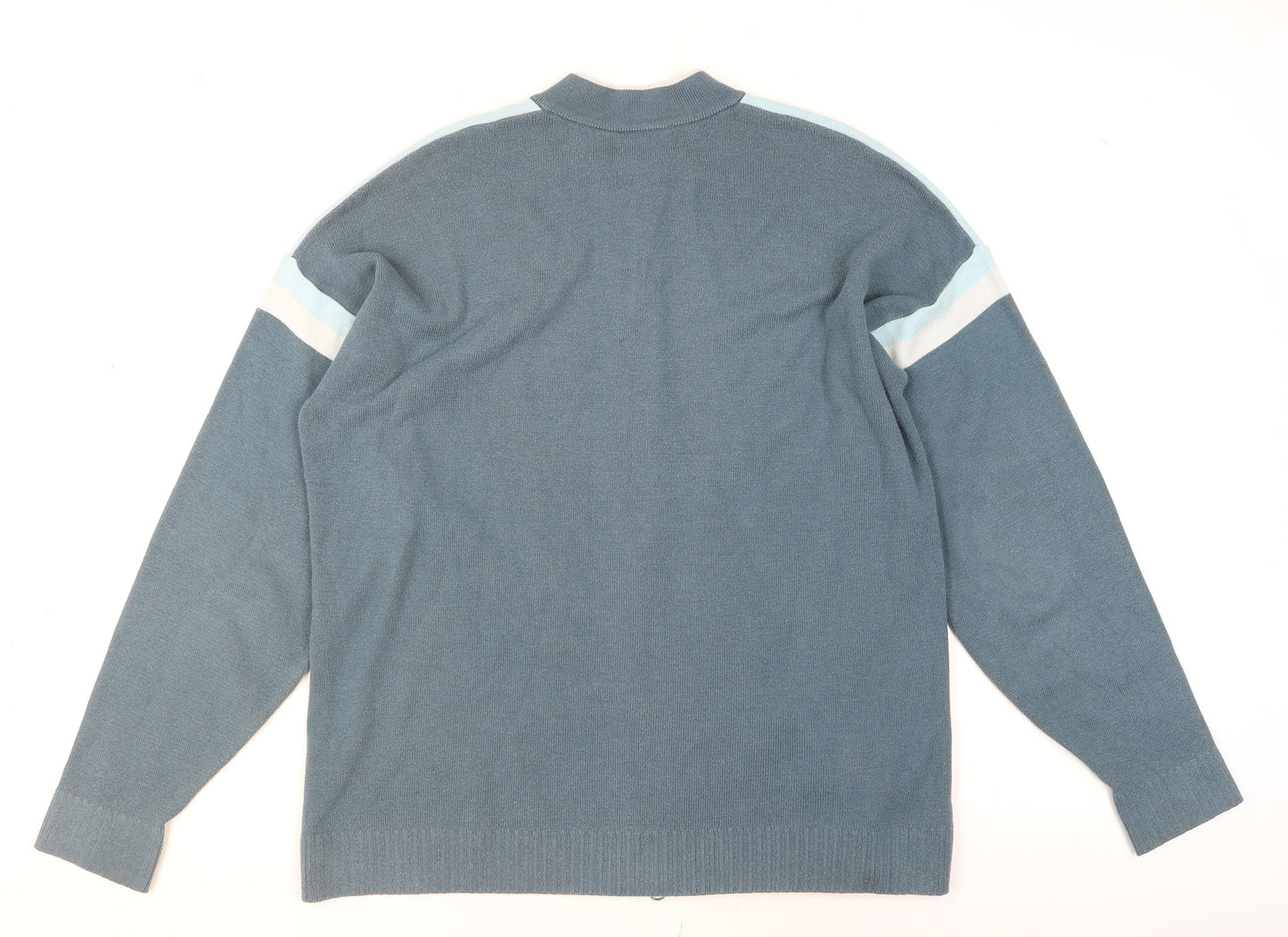 Lacoste Men Blue Full Zip Knit Jumper Size L Mock Neck