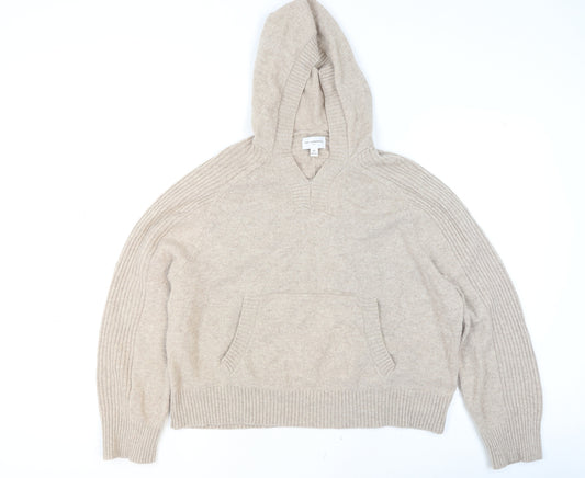 Next Women’s Beige Lambswool Hooded Pullover Jumper Size 14